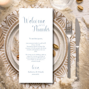 Cartes de mise en place bleu poussiéreux Bienvenue