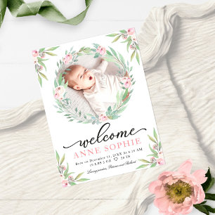Cartes de naissance florales avec photo de verdure