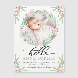 Cartes de naissance florales avec photo et verdure