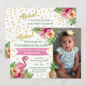 Cartes de Naissance Photo de Flamants Roses Tropic (Devant / Derrière)