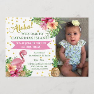 Cartes de Naissance Photo Flamants Roses Tropicaux
