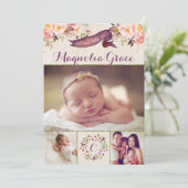 Cartes de naissance pour bébé fille aux motifs flo (Debout devant)