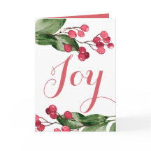 Cartes de Noël Aquarelle Rouge & Vert Botanique