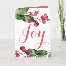 Cartes de Noël Aquarelle Rouge & Vert Botanique
