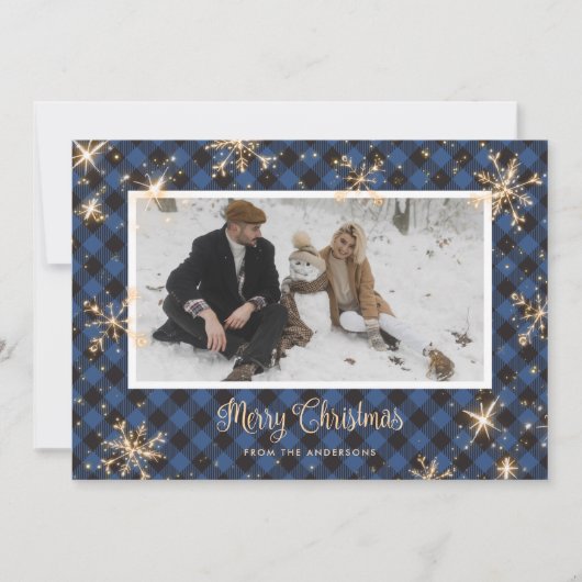 Cartes de Noël Bleu Buffalo Plaid (Devant)