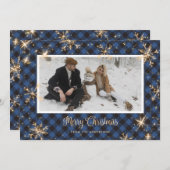 Cartes de Noël Bleu Buffalo Plaid (Devant / Derrière)