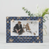 Cartes de Noël Bleu Buffalo Plaid (Debout devant)
