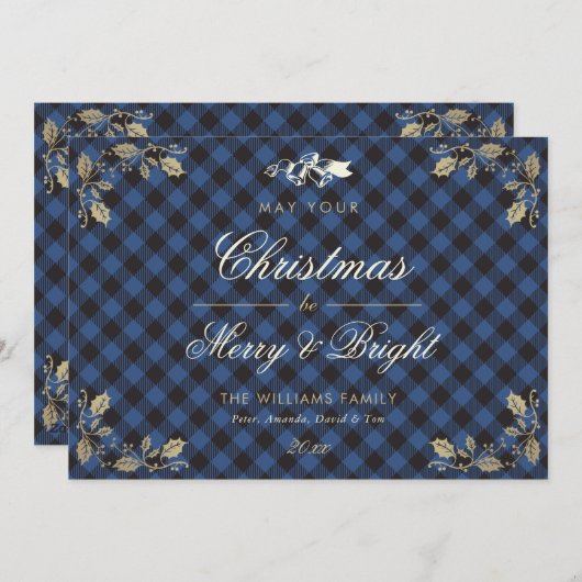 Cartes de Noël Bleu Vintage Buffalo (Devant / Derrière)