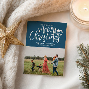 Cartes de Noël bleues - Noël avec photo de famille