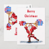 Cartes de Noël Bodybuilder Père Noël avec cadeaux (Devant / Derrière)
