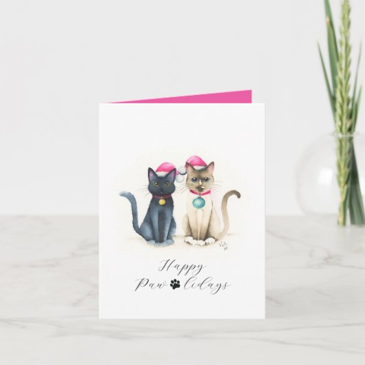 Cartes de Noël Chats au style aquarelle mignonnes (Devant)
