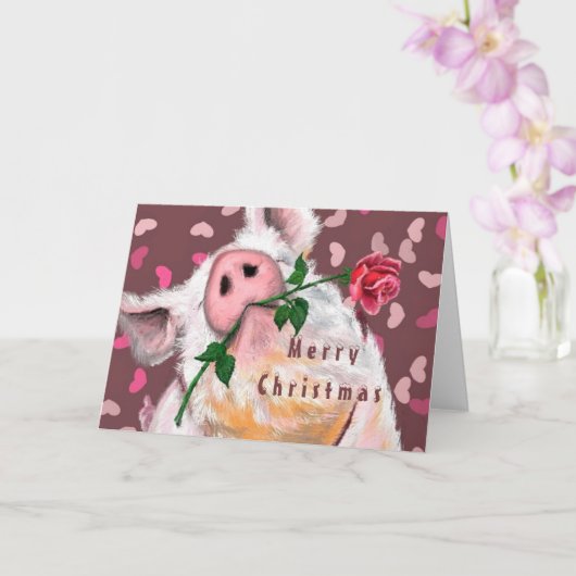 Cartes de Noël Cochon de gentillesse avec Rose amu (Orchidée)