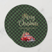 Cartes de Noël de Camion Rouge Plaid Buffalo Vert (Devant / Derrière)