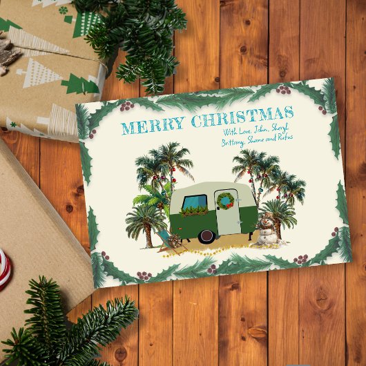 Cartes de Noël de camping-car tropical avec palmie
