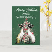 Cartes de Noël de chats siamois devant un arbre (Fleur jaune)