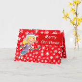 Cartes de Noël de hockey - Fille enfant joueuse da (Fleur jaune)