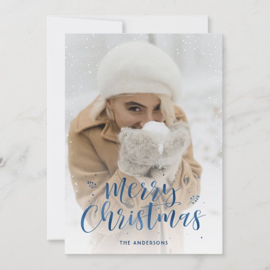 Cartes de Noël de la photo Blue Foil Script (Devant)