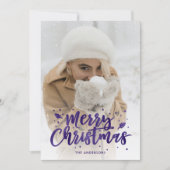 Cartes de Noël de photos de neige violette Script (Devant)