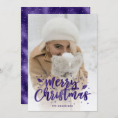 Cartes de Noël de photos de neige violette Script (Devant / Derrière)