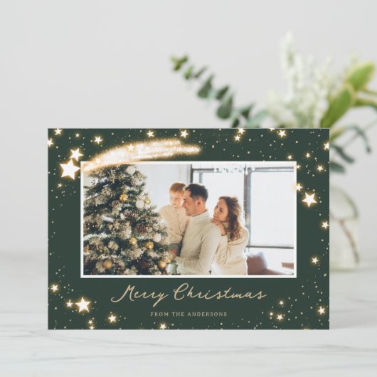 Cartes de Noël de photos vertes Sparkly Stars (Debout devant)