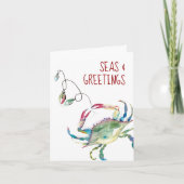 Cartes de Noël de plage Crabe d'aquarelle côtière (Devant)