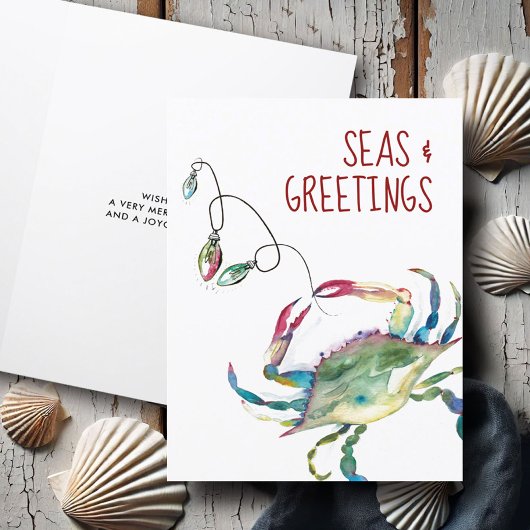 Cartes de Noël de plage Crabe d'aquarelle côtière