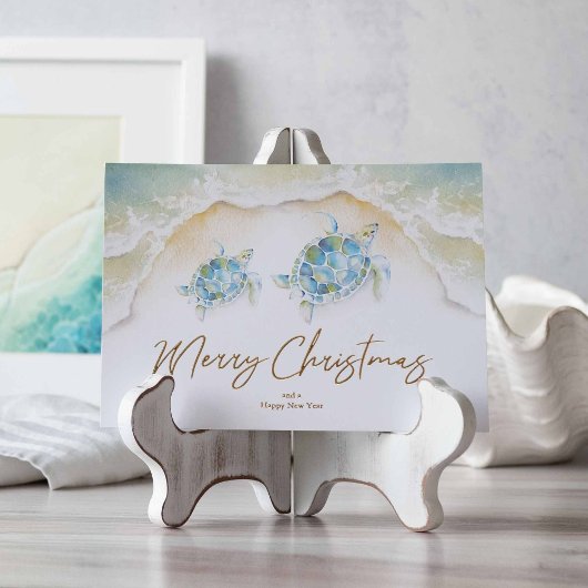 Cartes de Noël de plage uniques Aquarelle Tortue d