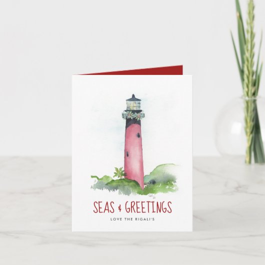 Cartes de Noël de plage Watercolor Lighthouse (Devant)