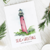 Cartes de Noël de plage Watercolor Lighthouse