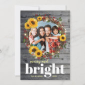 Cartes de Noël de tournesol en bois rustique (Devant)