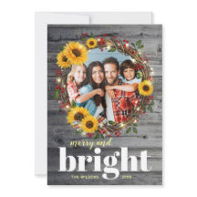 Cartes de Noël de tournesol en bois rustique