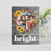 Cartes de Noël de tournesol en bois rustique (Debout devant)