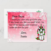 Cartes de Noël du Père Noël : Licorne de vacances  (Devant / Derrière)