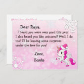 Cartes de Noël du Père Noël : Licorne rouge avec u (Devant / Derrière)