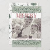 Cartes de Noël Elegant Vert & Rose (Devant / Derrière)