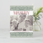 Cartes de Noël Elegant Vert & Rose (Debout devant)