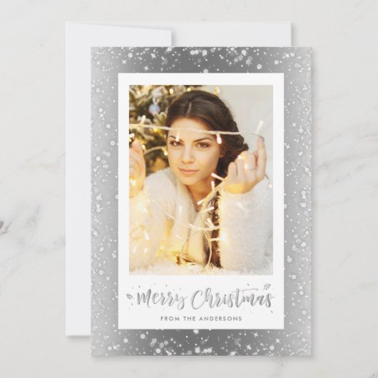 Cartes de Noël élégantes Silver Sparkly Snow Photo (Devant)