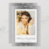 Cartes de Noël élégantes Silver Sparkly Snow Photo (Devant / Derrière)