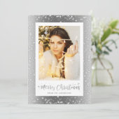 Cartes de Noël élégantes Silver Sparkly Snow Photo (Debout devant)