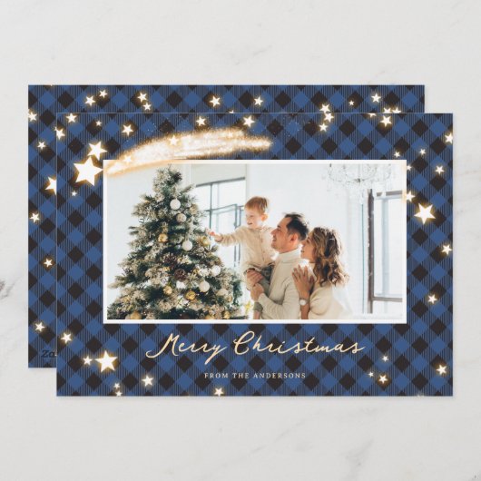 Cartes de Noël en plastique de bison bleu étoilé (Devant / Derrière)