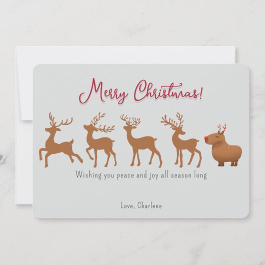 Cartes de Noël Funny Capybara Reindeer (Devant)