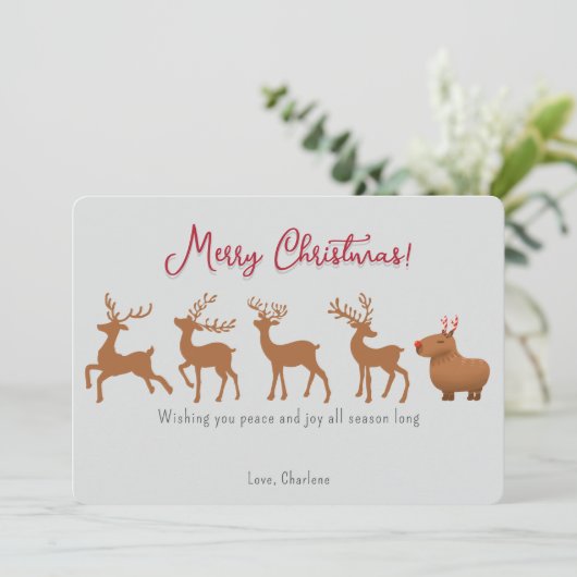 Cartes de Noël Funny Capybara Reindeer (Debout devant)