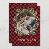 Cartes de Noël Gold Red Buffalo Plaid (Devant / Derrière)