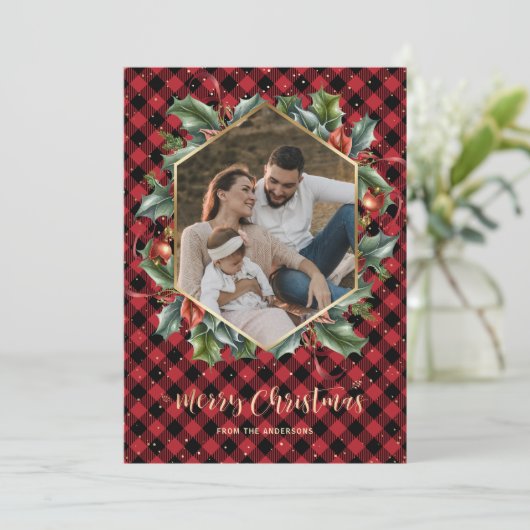 Cartes de Noël Gold Red Buffalo Plaid (Debout devant)