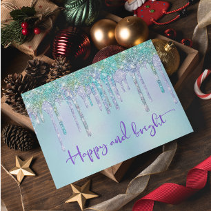 Cartes de Noël graphiques tendance turquoise paill