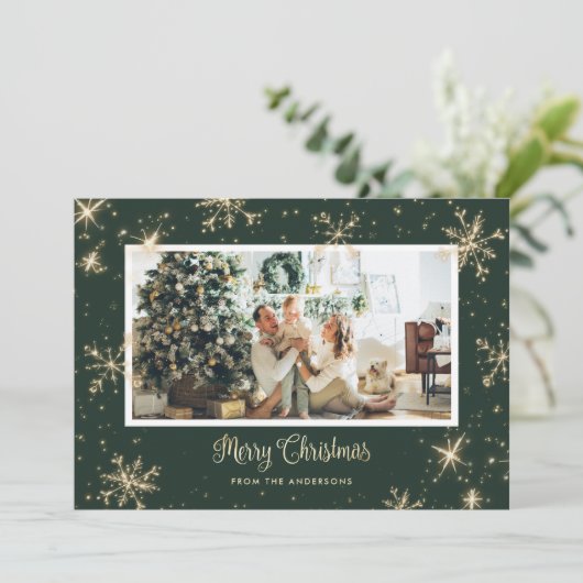 Cartes de Noël Green Sparkly Photo (Debout devant)