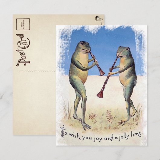 Cartes de Noël grenouilles musique vintage (Devant / Derrière)
