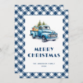 Cartes de Noël Joyeuses Camion Bleu à Carreaux dan (Devant / Derrière)