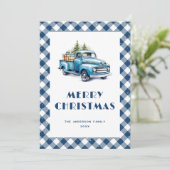 Cartes de Noël Joyeuses Camion Bleu à Carreaux dan (Debout devant)