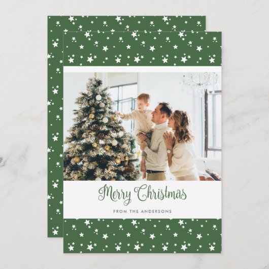 Cartes de Noël Joyeuses Photo Verte Personnalisées (Devant / Derrière)